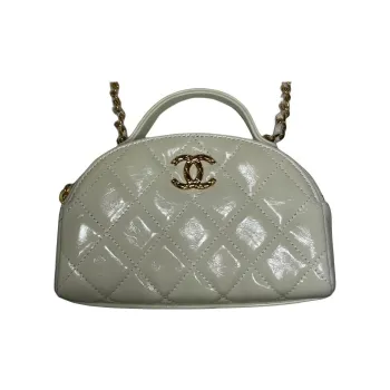 CHANEL Lambskin Bowling Bag, Handbag, Shoulder Bag, Crossbody Bag Trumpets Women's White