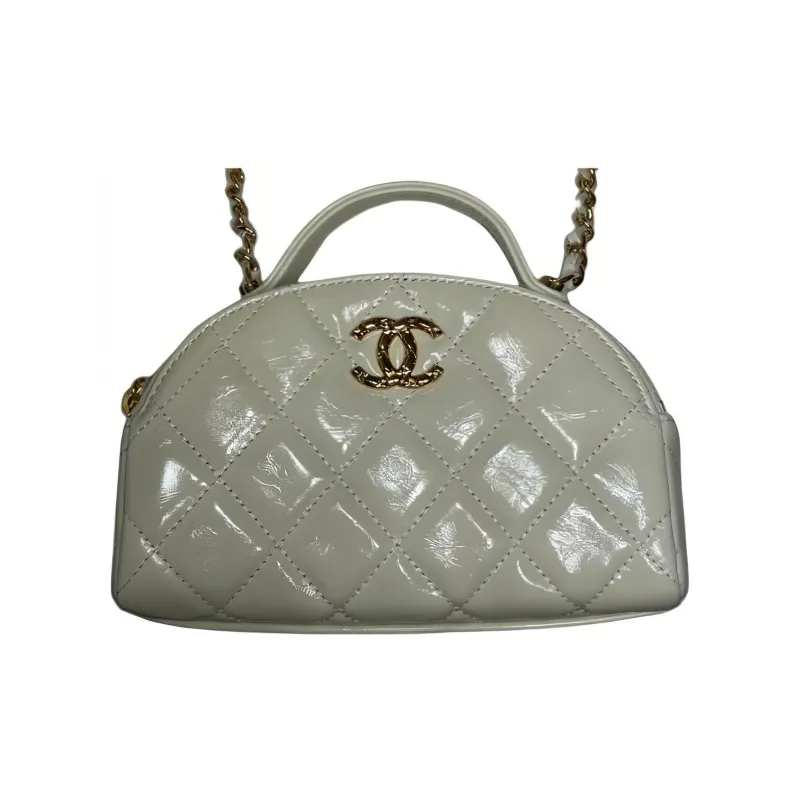CHANEL Lambskin Bowling Bag, Handbag, Shoulder Bag, Crossbody Bag Trumpets Women's White-0