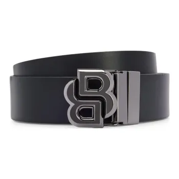 HUGO BOSS Interwoven Letter, Pin Buckle Cowhide Split Leather Belts Men's Black Width 3.5CM