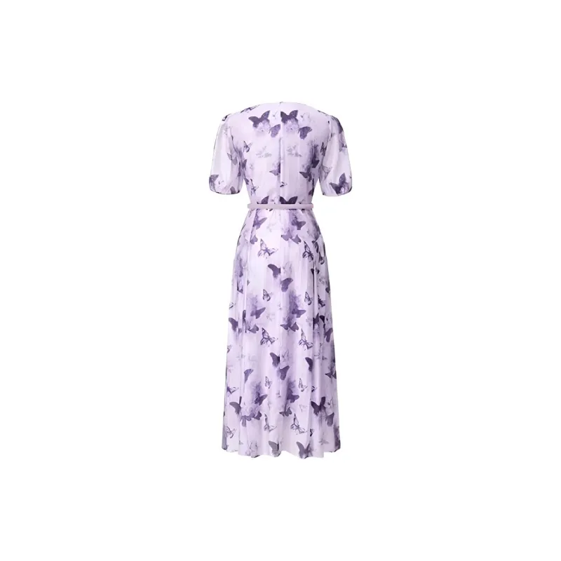 Yan Domain Short-Sleeved Dresses Women's Purple Flower-1