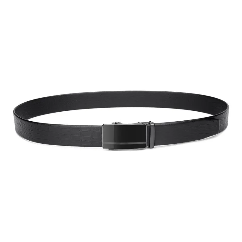 Cows Reign Crocodile Pattern Automatic Buckle Without Head Leather Belts Men's Black Width 3.4CM-4