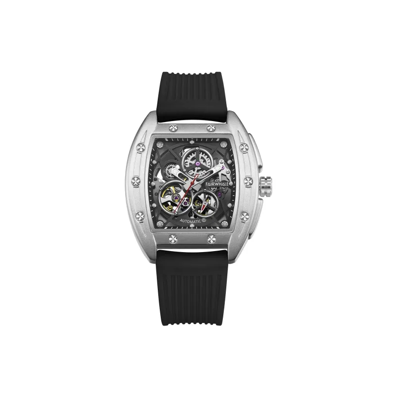 FAIRWHALE Pioneer Collection Automatic Mechanical Movement Silicone Strap Watch Men's Watches Cut Out Dial-0