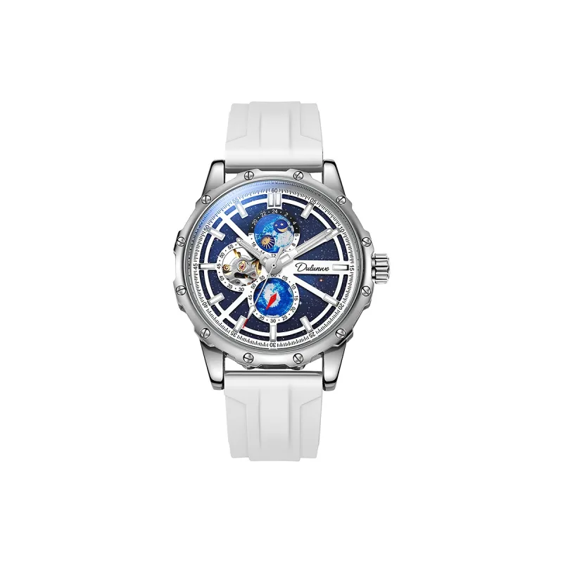 Dulunwe Star Moon Series Automatic Mechanical Movement Rubber Band Strap Watch Men's Watches Blue Dial-1