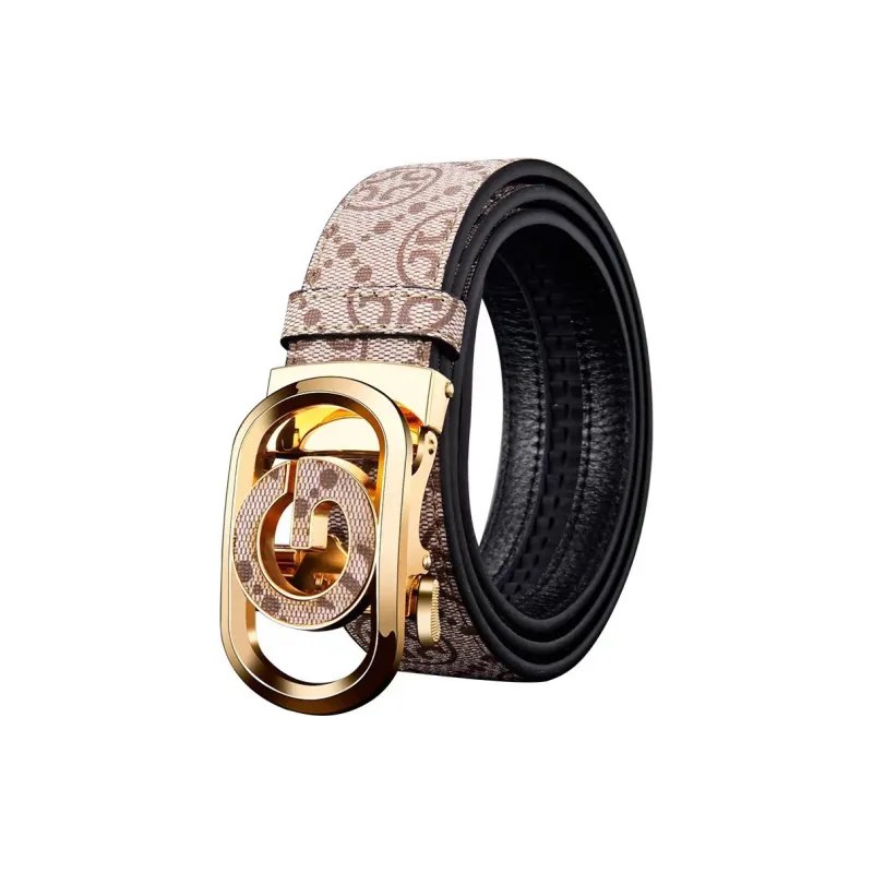 PISHUSHU Automatic Buckle Cow Leather Leather Belts Men's Silver Width  3.5cm-0