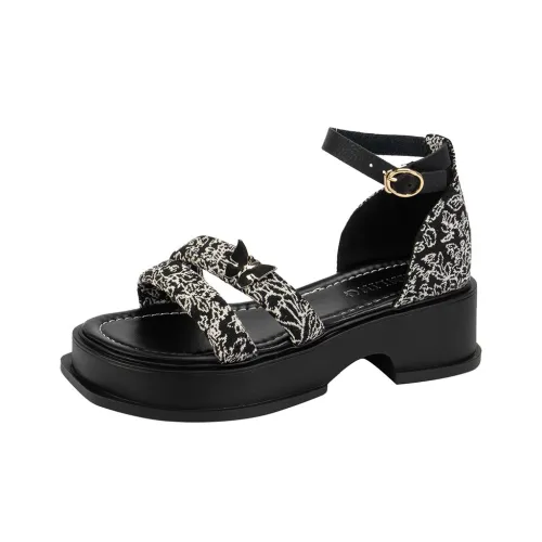 Flamingo Fairy Style Crisscross Soft Sole Versatile One-Button Platform Sandal