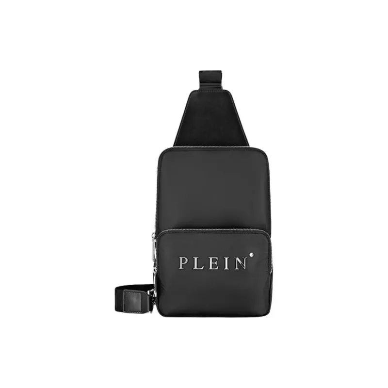 PHILIPP PLEIN Fabric With Cow Leather Sling Bag, Shoulder Bag, Crossbody Bag Men's Black-0