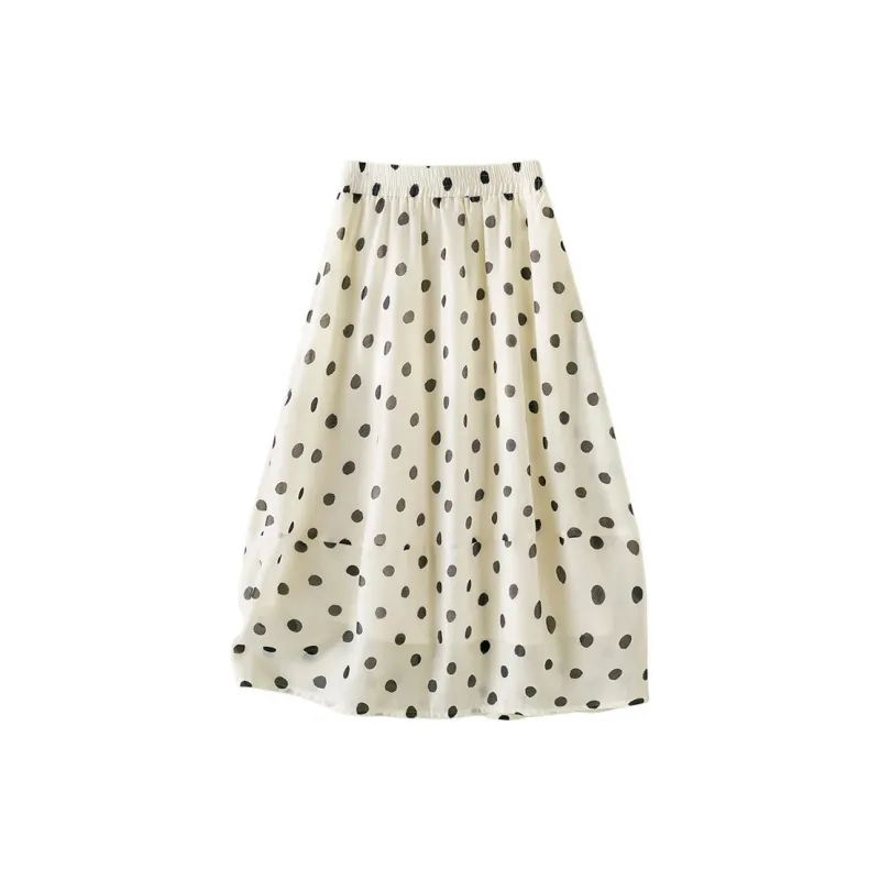 IHIMI Casual Long Skirt Women's Beige Base With Polka Dot-1