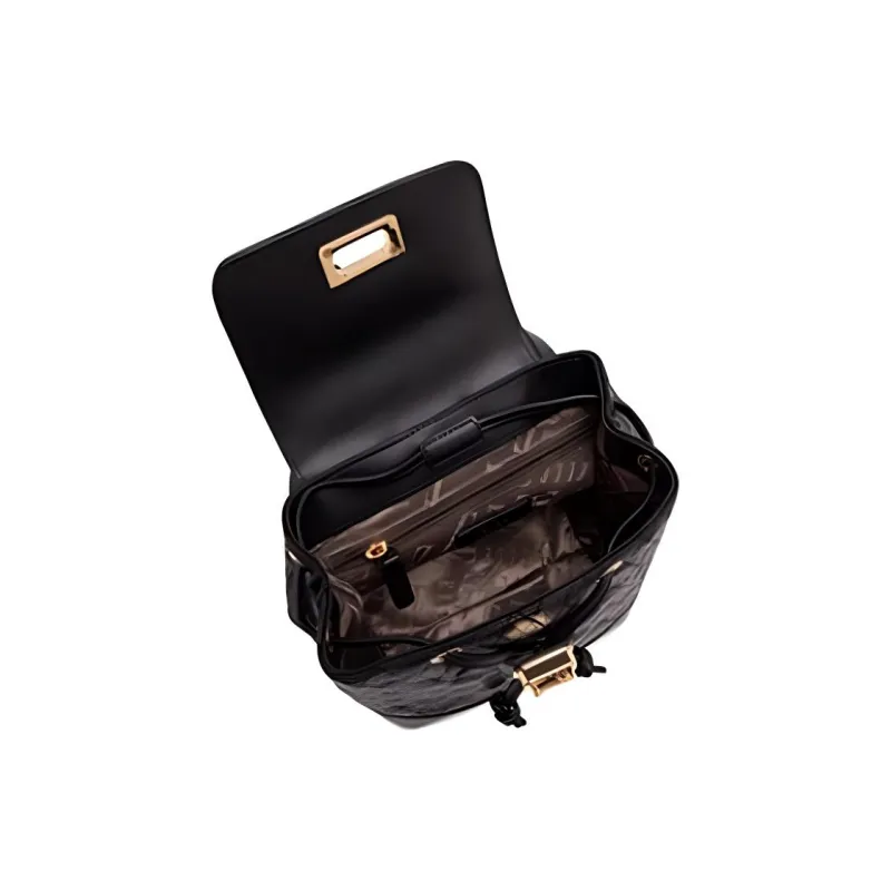 ELLE Cow Leather Backpack Small Size Women's Black/White-3