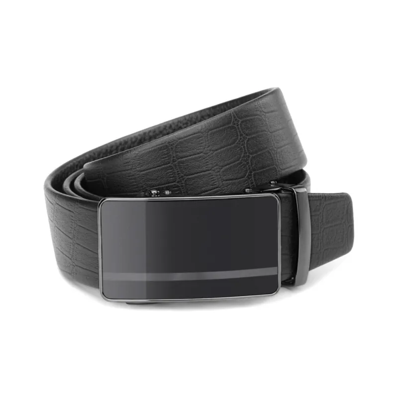 Cows Reign Crocodile Pattern Automatic Buckle Without Head Leather Belts Men's Black Width 3.4CM-2