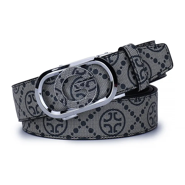 PISHUSHU Automatic Buckle Cow Leather Leather Belts Men's Silver Width  3.5cm-1