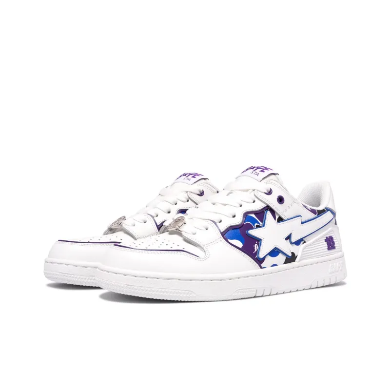 A BATHING APE Low Top Skateboard Shoes Men's White Purple-2