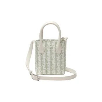 LACOSTE Coated Cotton Canvas Handbag Shoulder Bag Crossbody Bag Medium Size Women's White & Green