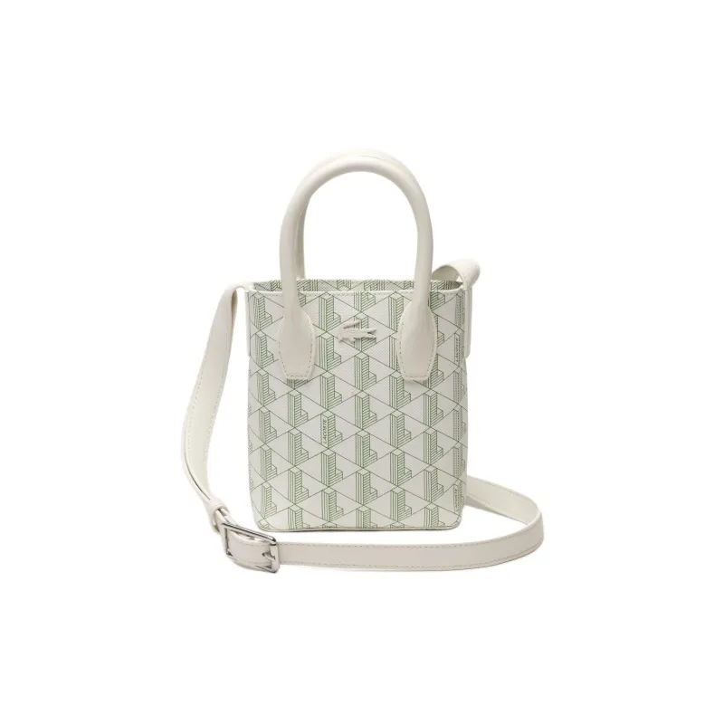 LACOSTE Coated Cotton Canvas Handbag Shoulder Bag Crossbody Bag Medium Size Women's White & Green-0