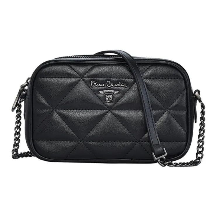 PIERRE CARDIN Synthetic Leather With Split Cow Leather Crossbody Bag, Shoulder Bag Women's Beige/Black-6
