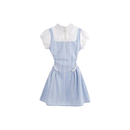 UTHA Short-Sleeved Dresses Women's Blue Check