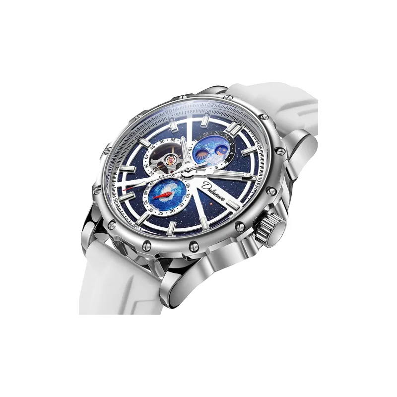 Dulunwe Star Moon Series Automatic Mechanical Movement Rubber Band Strap Watch Men's Watches Blue Dial-2