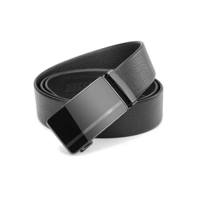 Cows Reign Crocodile Pattern Automatic Buckle Without Head Leather Belts Men's Black Width 3.4CM-1