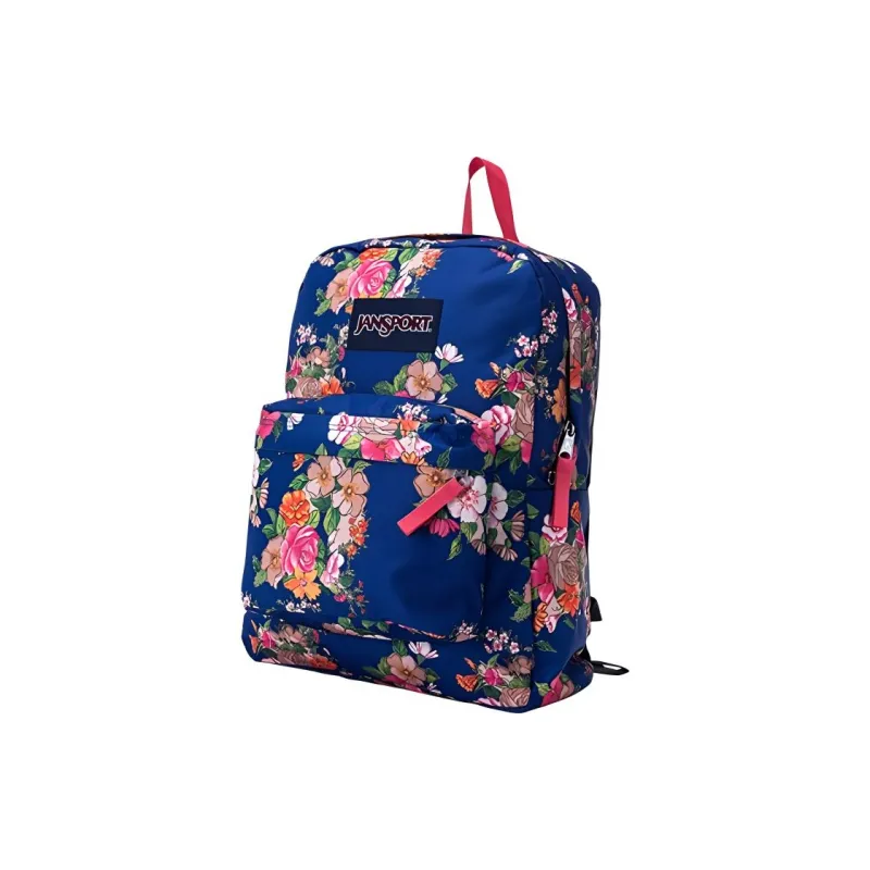 JanSport Polyester Backpack Medium Size Women's Blue Background With Floral Design-1