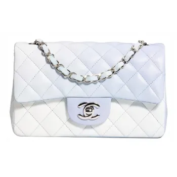CHANEL Classic Flap CF Leather Shoulder Bag, Crossbody Bag Women's Blue & Purple & White