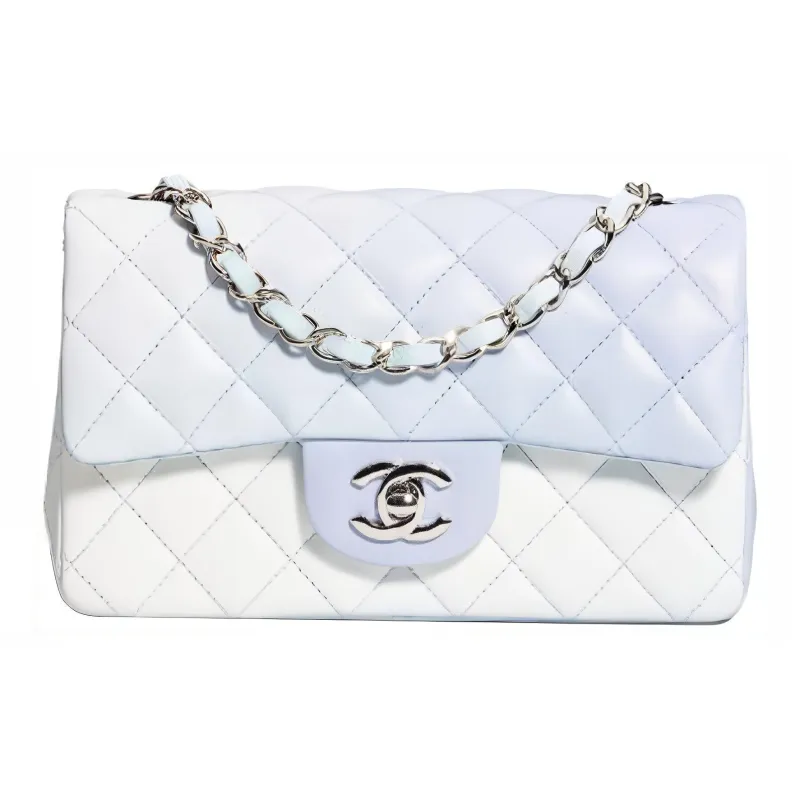 CHANEL Classic Flap CF Leather Shoulder Bag, Crossbody Bag Women's Blue & Purple & White-0