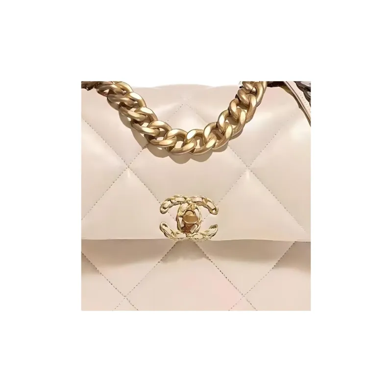 CHANEL 19Bag Sheepskin Shoulder Bag, Crossbody Bag Tubas Women's Milk Tea-1
