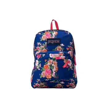 JanSport Polyester Backpack Medium Size Women's Blue Background With Floral Design