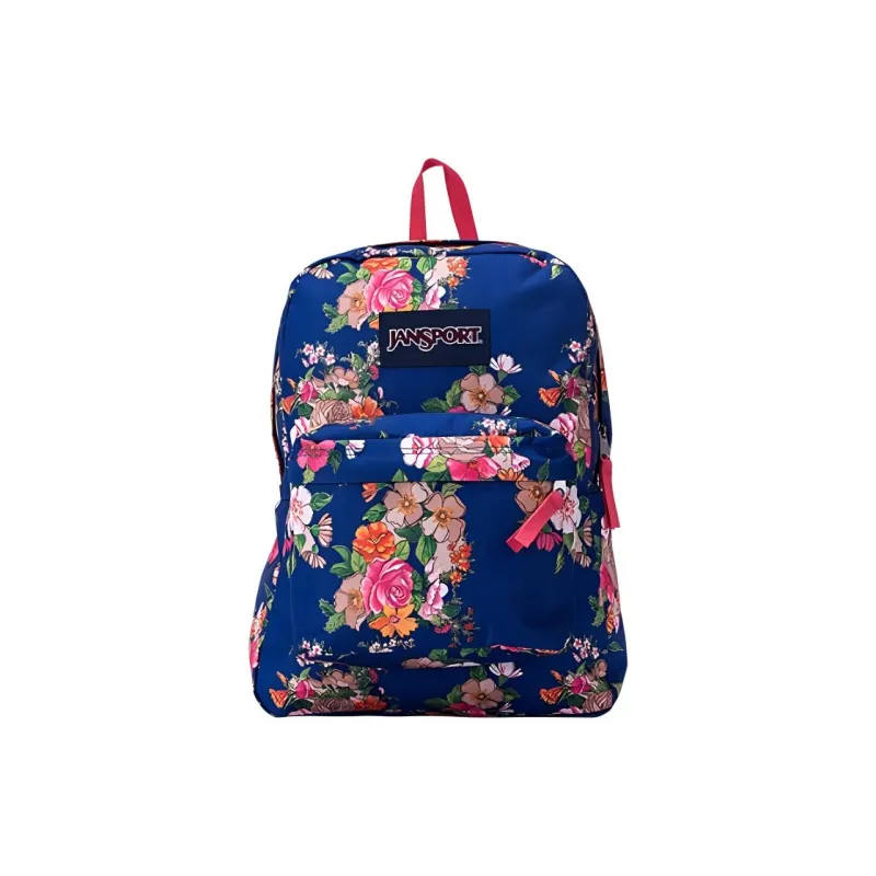 JanSport Polyester Backpack Medium Size Women's Blue Background With Floral Design-0