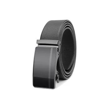 Cows Reign Crocodile Pattern Automatic Buckle Without Head Leather Belts Men's Black Width 3.4CM