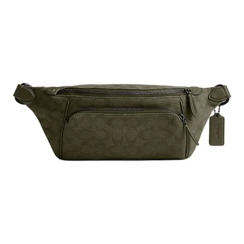 COACH League Canvas With Jacquard Fabric Crossbody Fanny Pack Large Size Unisex Army Green
