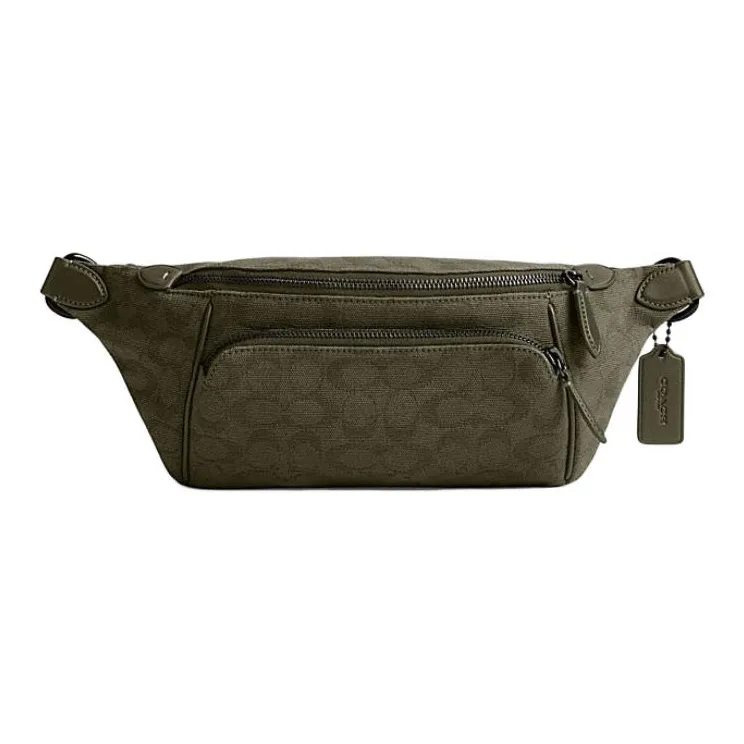 COACH League Canvas With Jacquard Fabric Crossbody Fanny Pack Tubas Unisex Army Green-0