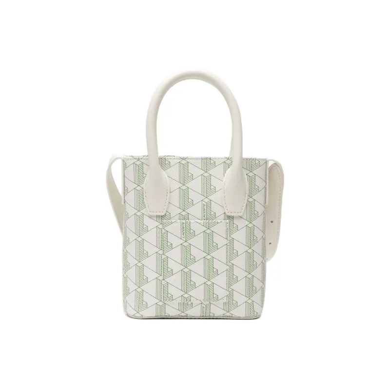 LACOSTE Coated Cotton Canvas Handbag Shoulder Bag Crossbody Bag Medium Size Women's White & Green-1