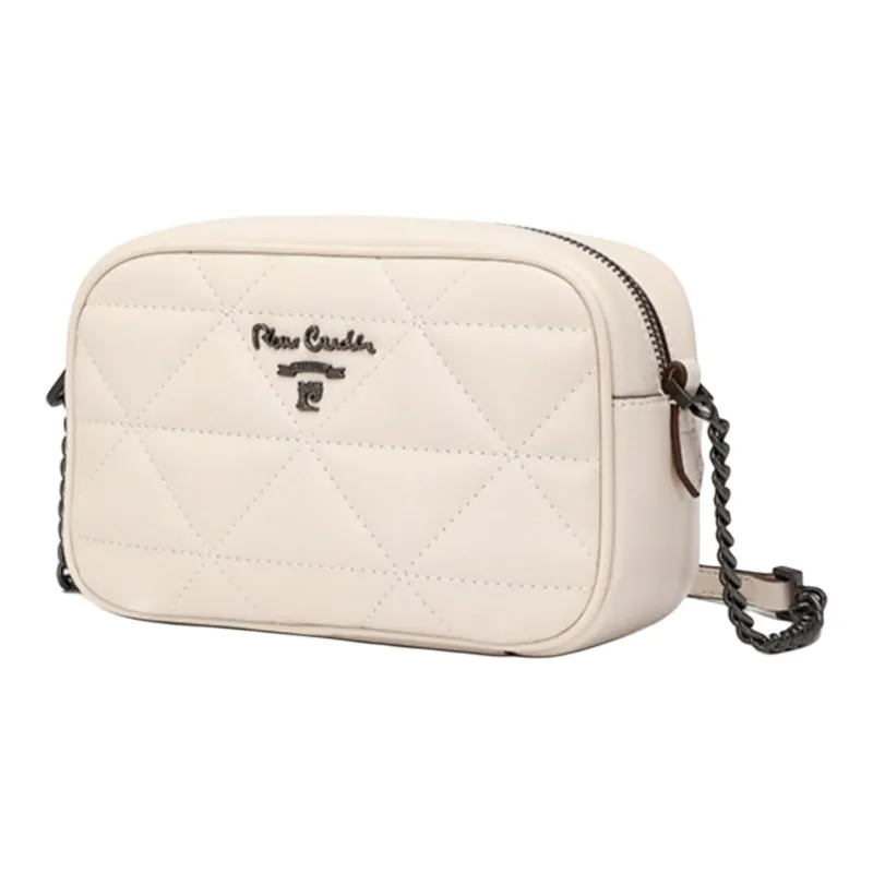 PIERRE CARDIN Synthetic Leather With Split Cow Leather Crossbody Bag, Shoulder Bag Women's Beige/Black-1