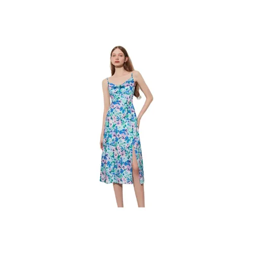 DPLAY Slip Dresses Women's Blue Tune Monet Garden