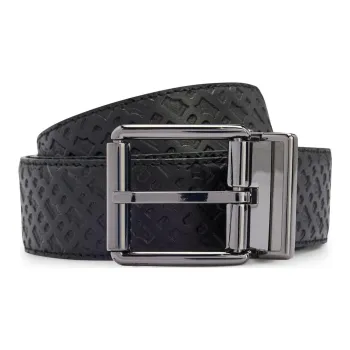 HUGO BOSS Interwoven Letter Pattern Design Leather Belts Men's Black Width 3.5CM