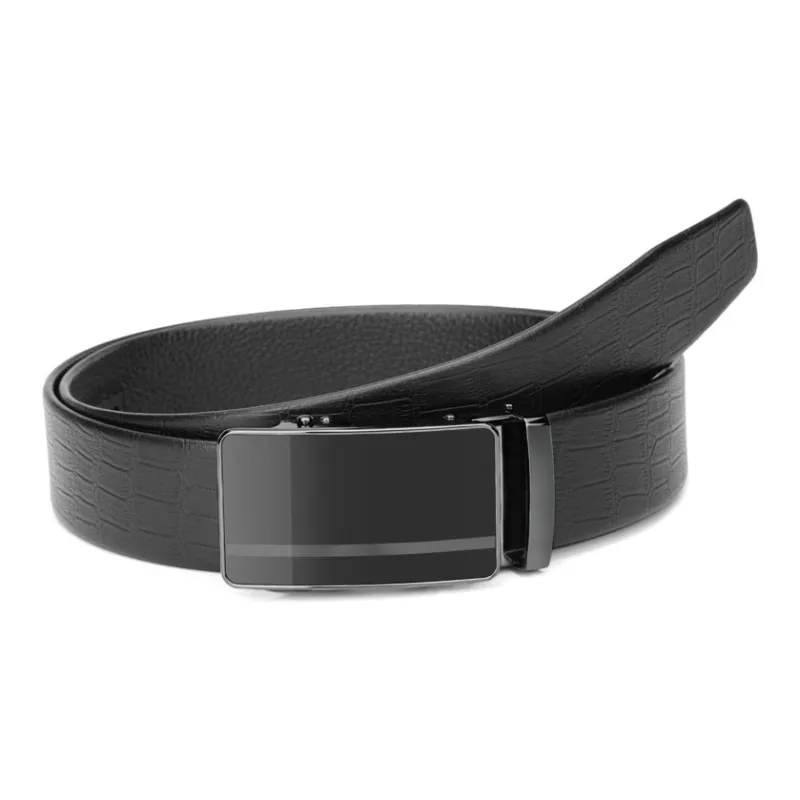 Cows Reign Crocodile Pattern Automatic Buckle Without Head Leather Belts Men's Black Width 3.4CM-3