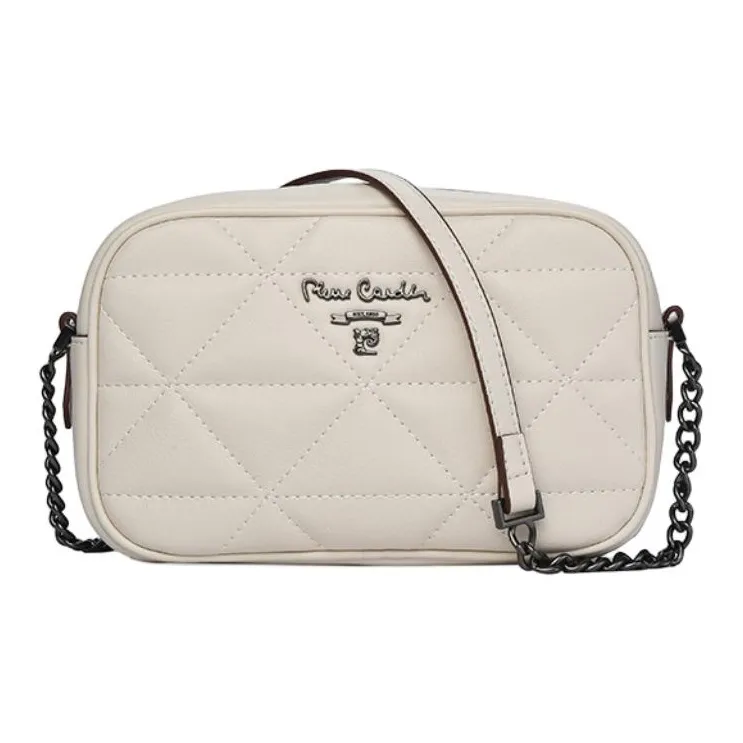PIERRE CARDIN Synthetic Leather With Split Cow Leather Crossbody Bag, Shoulder Bag Women's Beige/Black-0