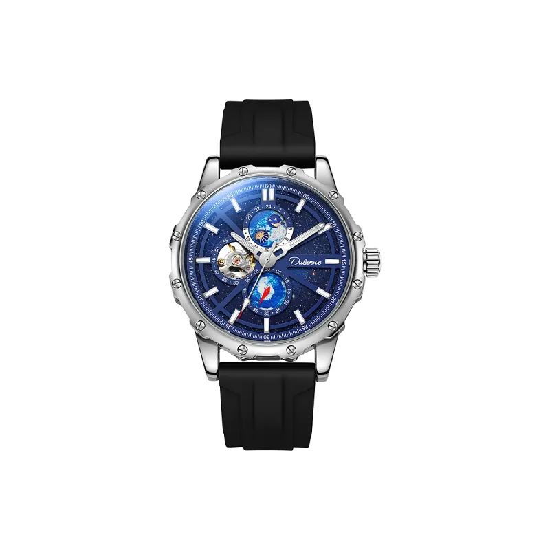Dulunwe Star Moon Series Automatic Mechanical Movement Rubber Band Strap Watch Men's Watches Blue Dial-5