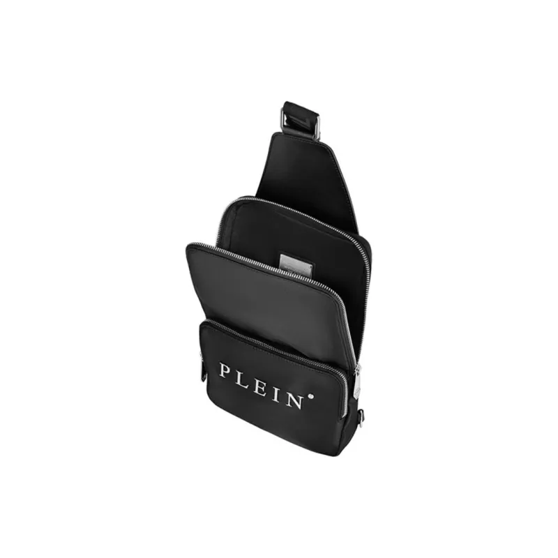 PHILIPP PLEIN Fabric With Cow Leather Sling Bag, Shoulder Bag, Crossbody Bag Men's Black-1