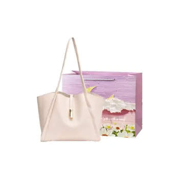 Bansusu PU Tote Bag, Shopping Bag, Shoulder Bag Women's Ecru/Black/Pink