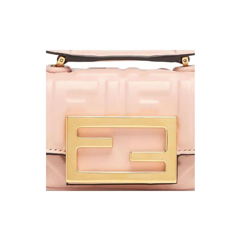 FENDI Baguette Nappa Leather Sheepskin Portable Crossbody Bag Shoulder Bag Extra Mini Women's Pink-4
