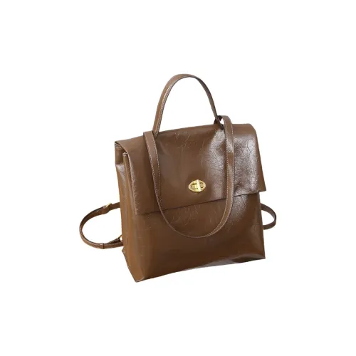 TTaG．baG Oil Wax Cow Leather Carry Backpack Regular Women's Brown/Black