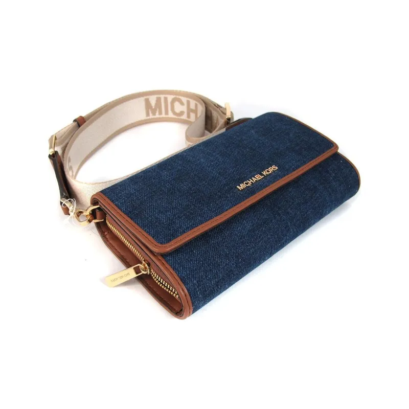 MICHAEL KORS Jet Set Item Fabric MK Crossbody Bag Women's Indigo/Acorn Brown-5
