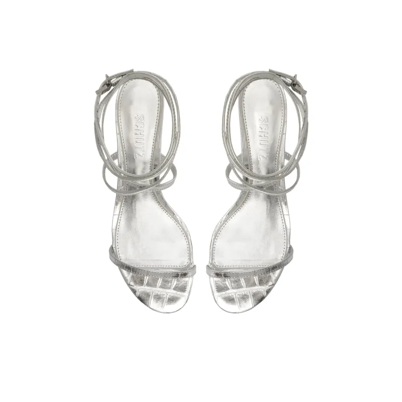 Schutz Sherry Strap Sandals 4.8cm Women's Silver-4