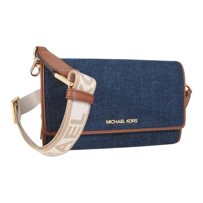 MICHAEL KORS Jet Set Item Fabric MK Crossbody Bag Women's Indigo/Acorn Brown-3