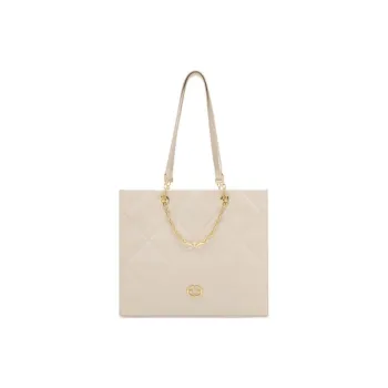 ELLE Cow Leather Tote Bag Shopping Bag Handbag Shoulder Bag Large Size Women's White