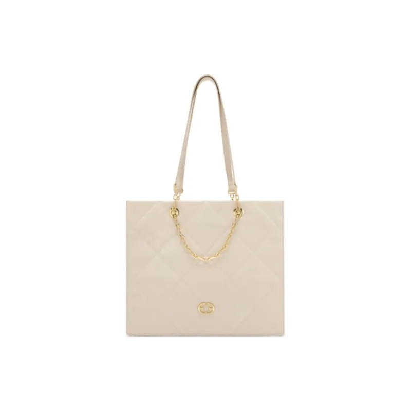 ELLE Cow Leather Tote Bag Shopping Bag Handbag Shoulder Bag Large Size Women's White-0