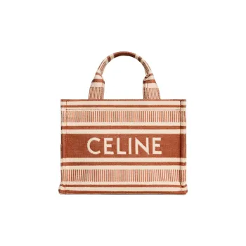 CELINE Cabas Thais Textile, Cow Leather Binding Shoulder Bag, Crossbody Bag, Handbag Small Size Women's Ochre