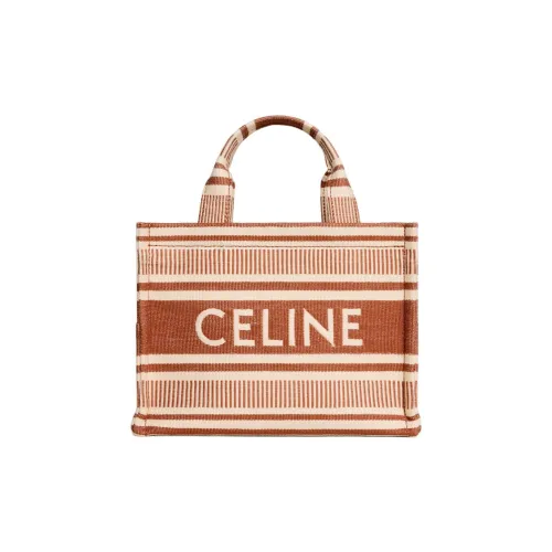 CELINE Cabas Thais Textile, Cow Leather Binding Shoulder Bag, Crossbody Bag, Handbag Small Size Women's Ochre