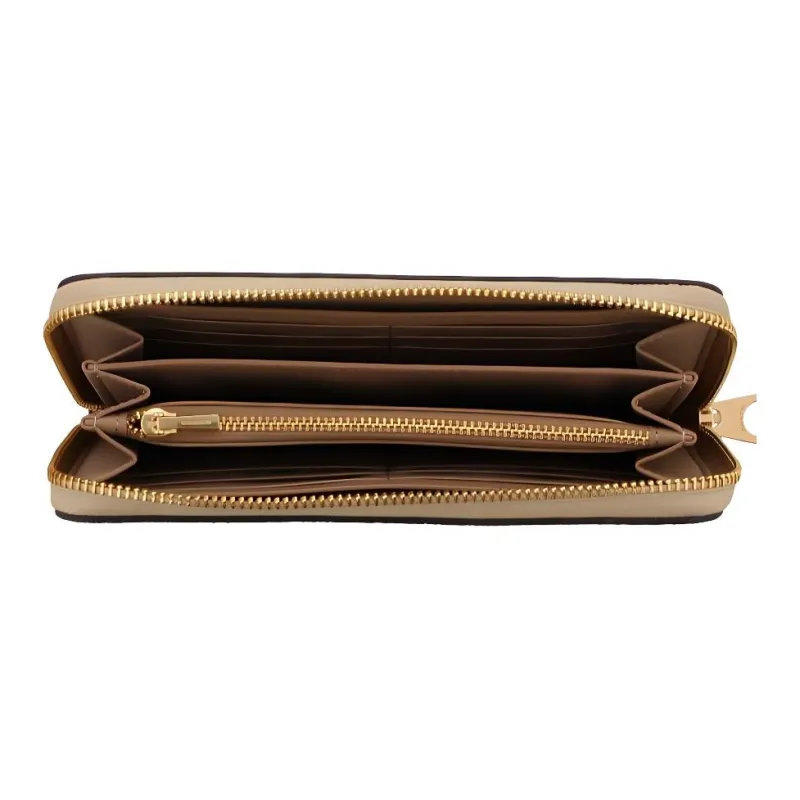 COACH Zip Around Canvas Wallet Small Size Women's Gold & Light Khaki Chalk Multicolor-4