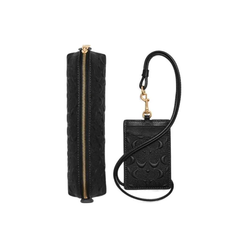 COACH Pencil Case Smooth Calf Leather Pencil Case Makeup Bag Document Bag Gift Box Set Small Size Women's Black-1